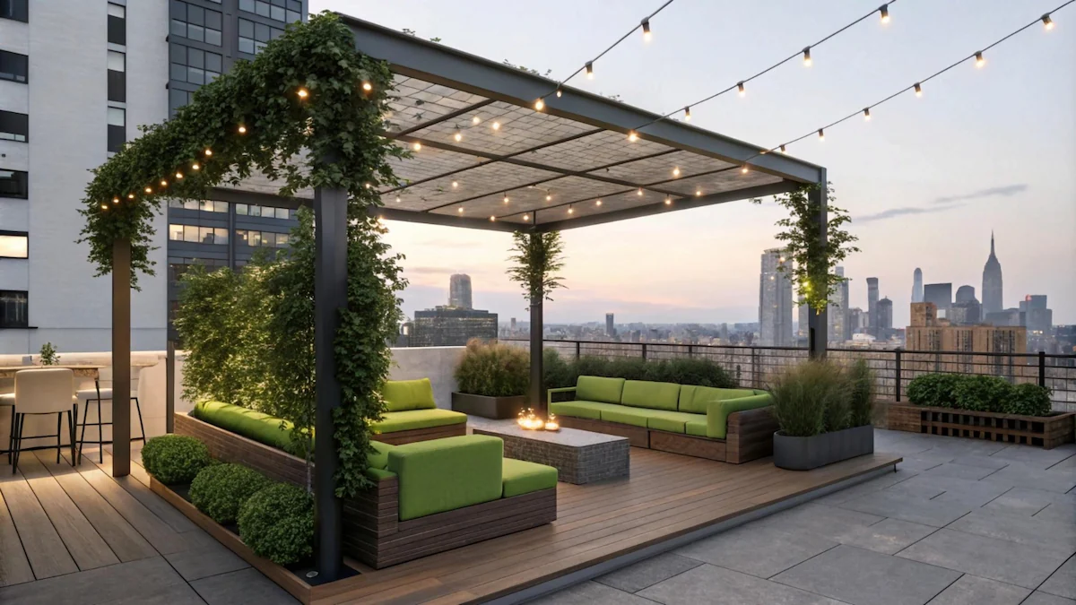 Atap Rooftop dengan Kanopi Berpola